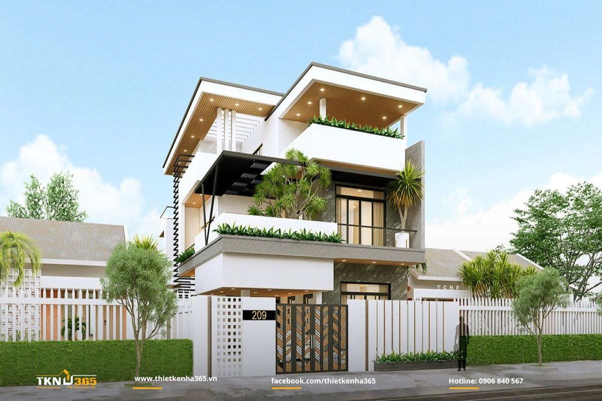 Nhà 1 trệt 2 lầu phong cách Nhật Bản tối giản