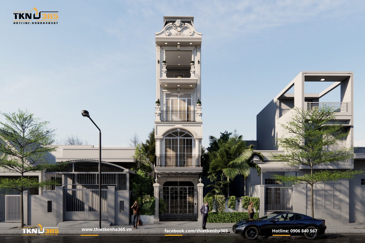 Mẫu nhà phố 1 trệt 3 lầu phong cách tân cổ điển sang trọng