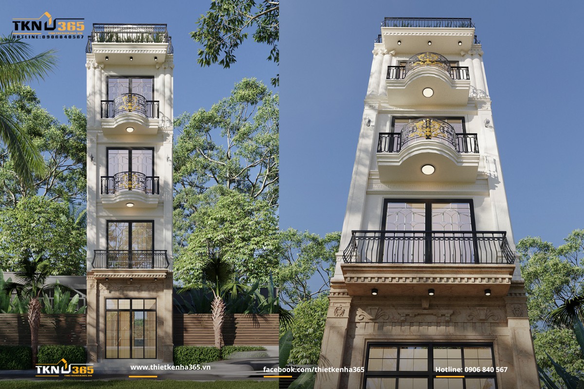 Mẫu nhà 1 trệt 3 lầu kiến trúc tân cổ điển quyền quý