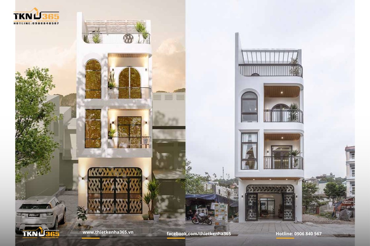 Mẫu nhà phố 1 trệt 3 lầu hiện đại, có sàn trệt đậu xe ô tô