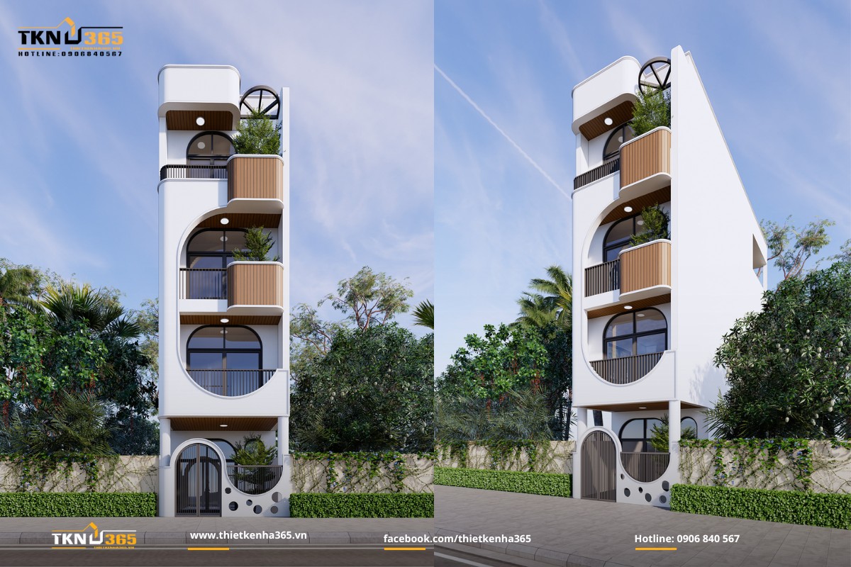 Mẫu nhà 1 trệt 3 lầu kiến trúc bo cong ấn tượng của chị Quyên Q3