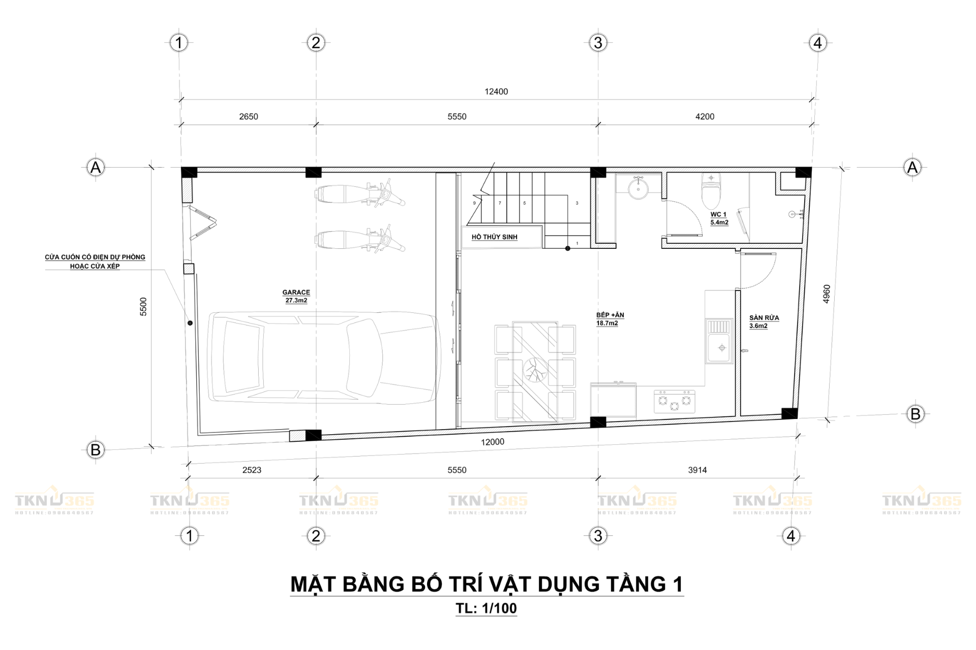 Mặt bằng tầng 1 của nhà anh Hiền