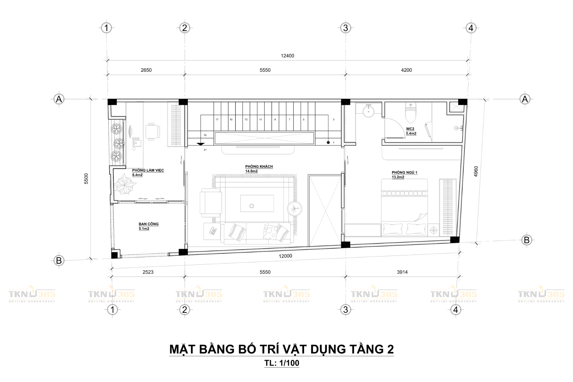 Mặt bằng tầng 2 của nhà anh Hiền