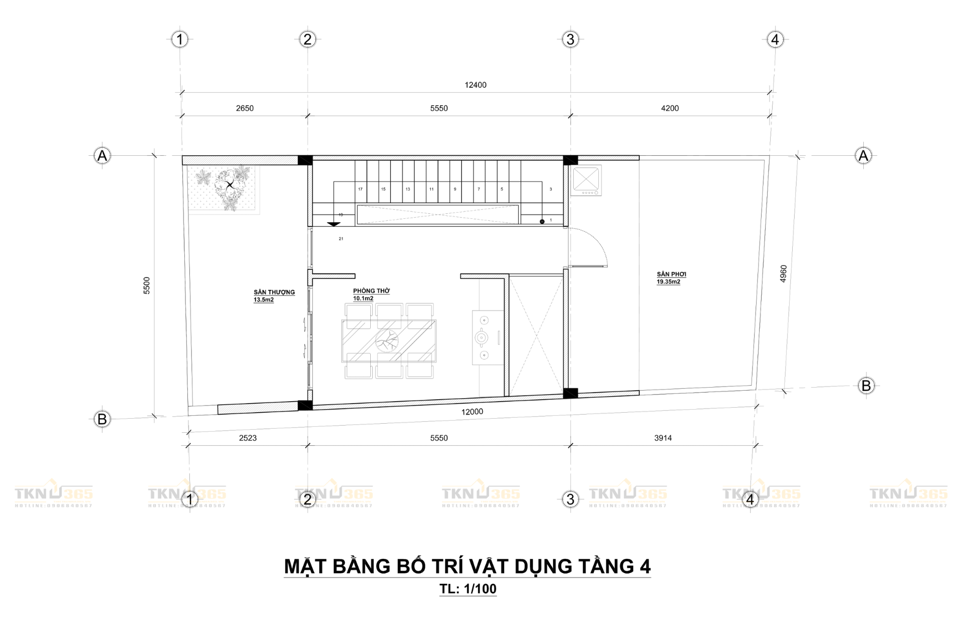Mặt bằng tầng 4 của nhà anh Hiền
