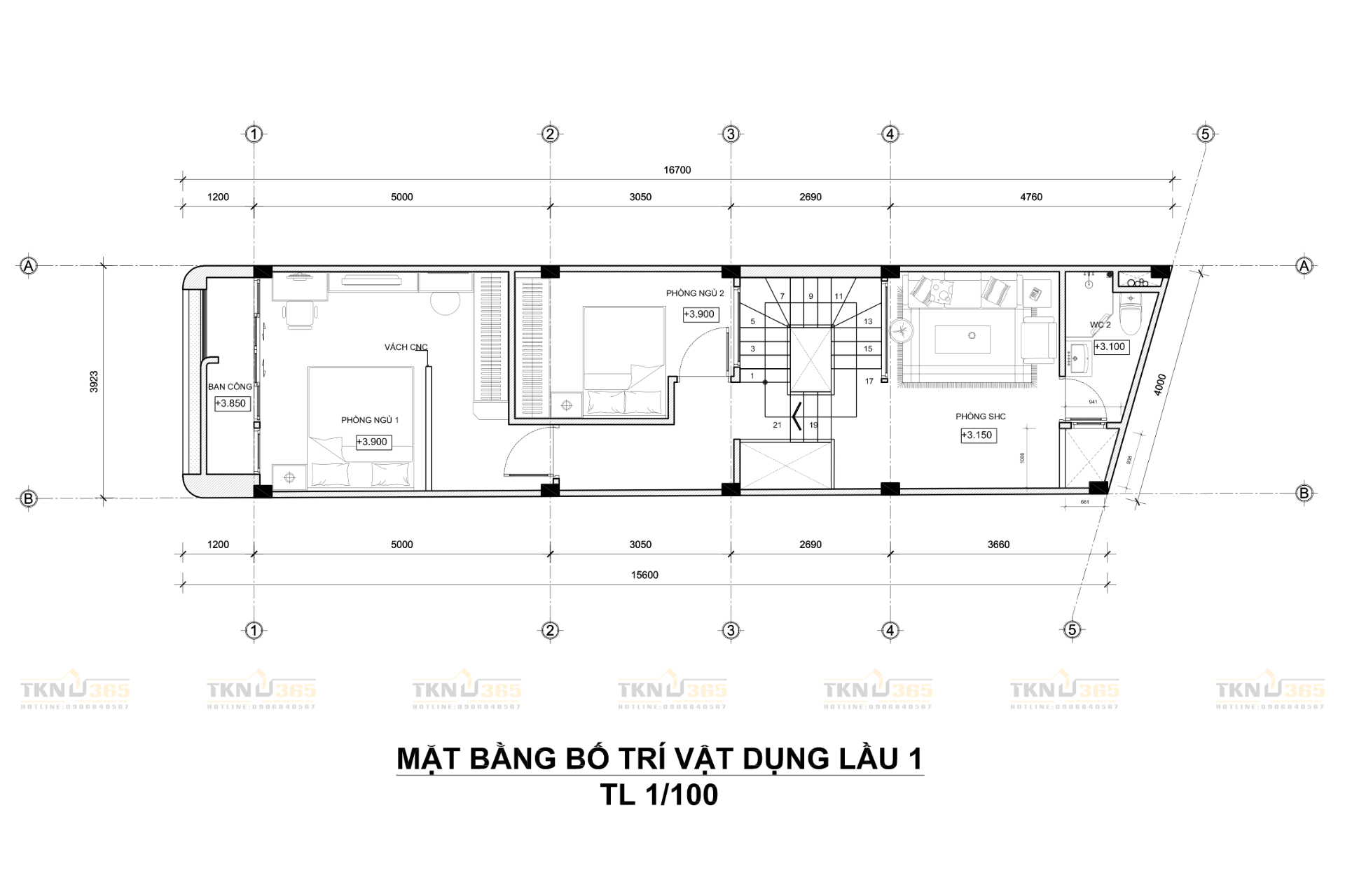 Mặt bằng tầng 2 của nhà chị Loan