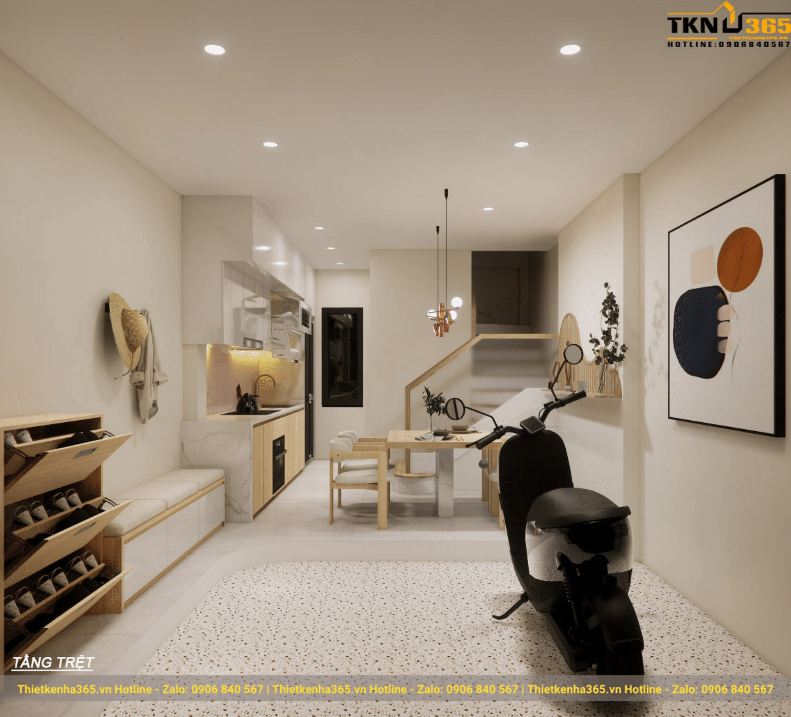 Phối cảnh phòng khách bước vào