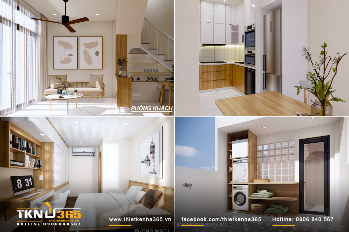 Phối cảnh 3D nội thất nhà mặt phố 3 tầng của anh Thọ