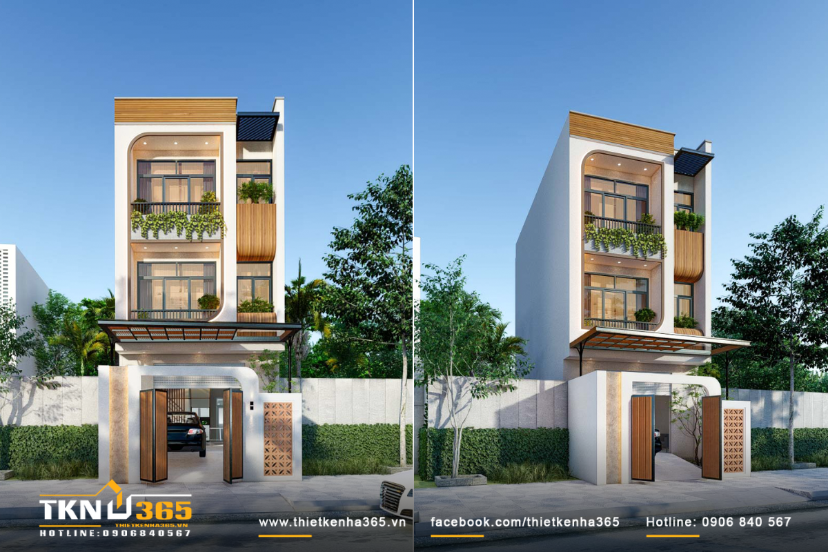 Phối cảnh mặt tiền nhà phố 3 tầng của anh Tùng