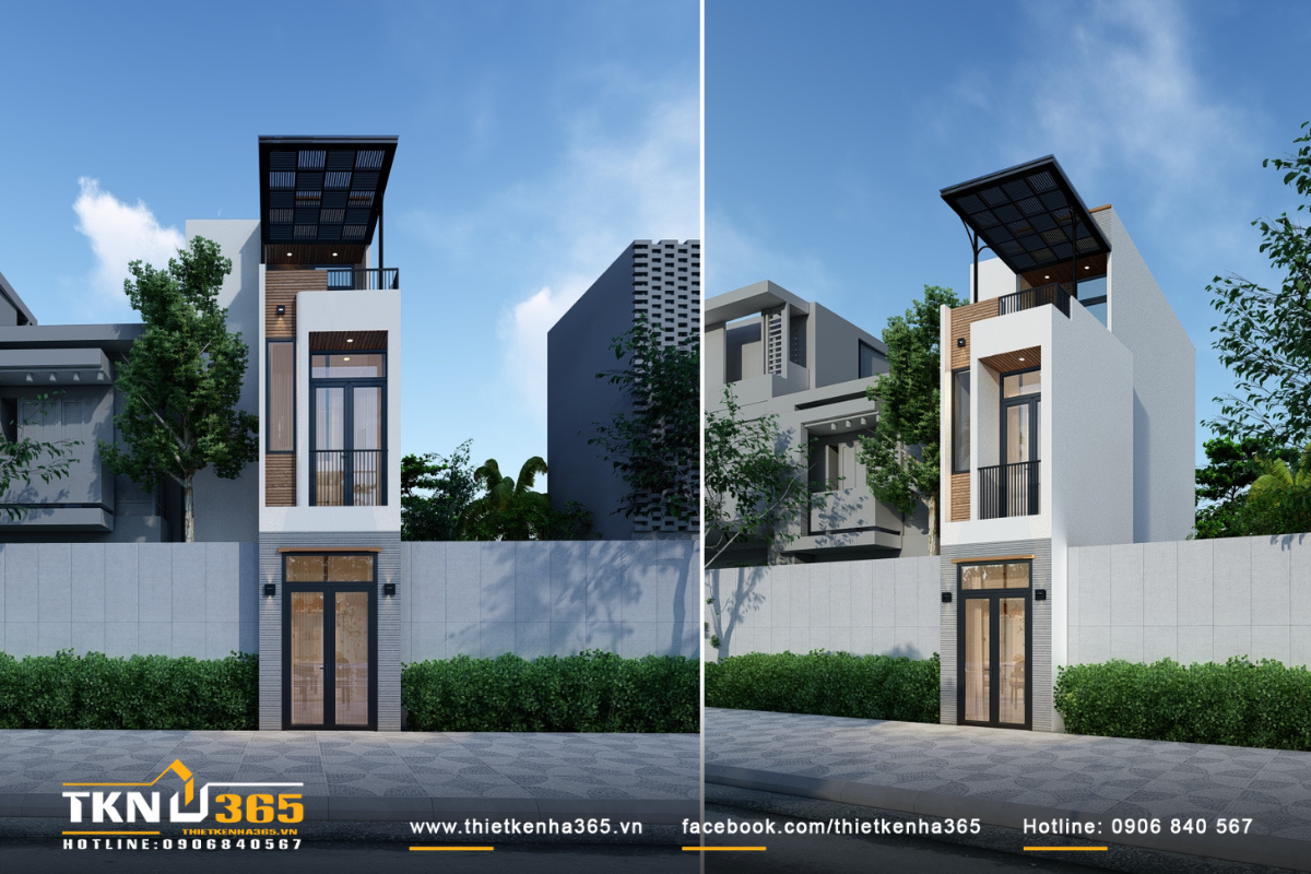 Phối cảnh mặt tiền ngôi nhà phố siêu nhỏ 3 tầng 