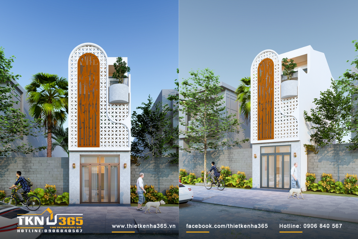 Phối cảnh 3D mặt tiền nhà mặt phố 3 tầng của anh Thọ