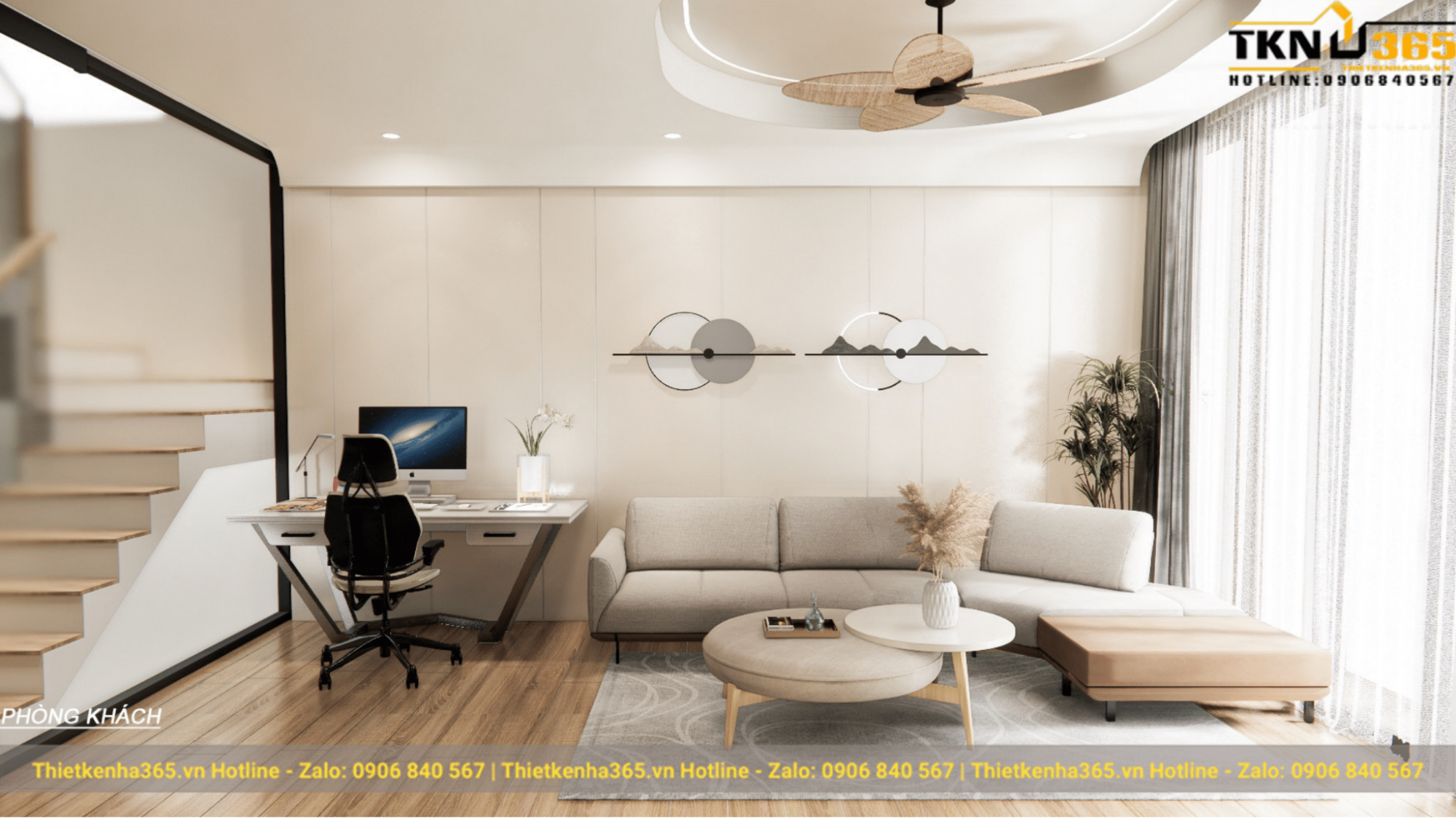 Phòng được bài trí ghế sofa và bàn làm việc của chủ nhà
