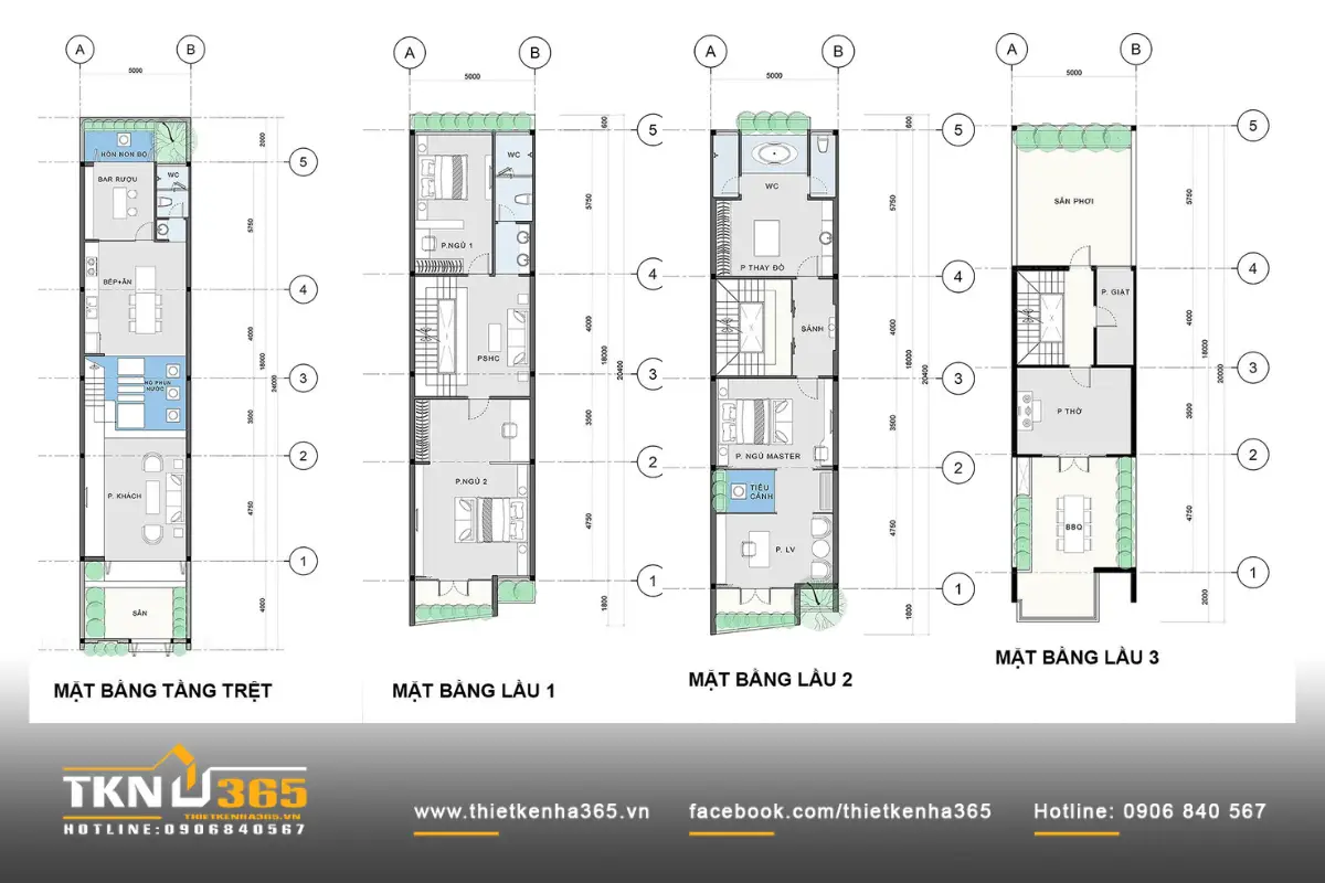 Mẫu nhà mặt phố 4 tầng có 3 phòng ngủ