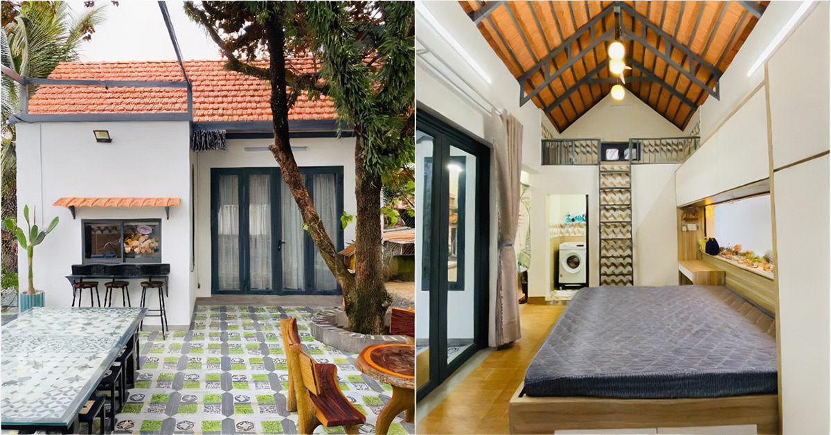 Mặt tiền và nội thất nhà 30m2 1 lửng 1 tầng trệt.