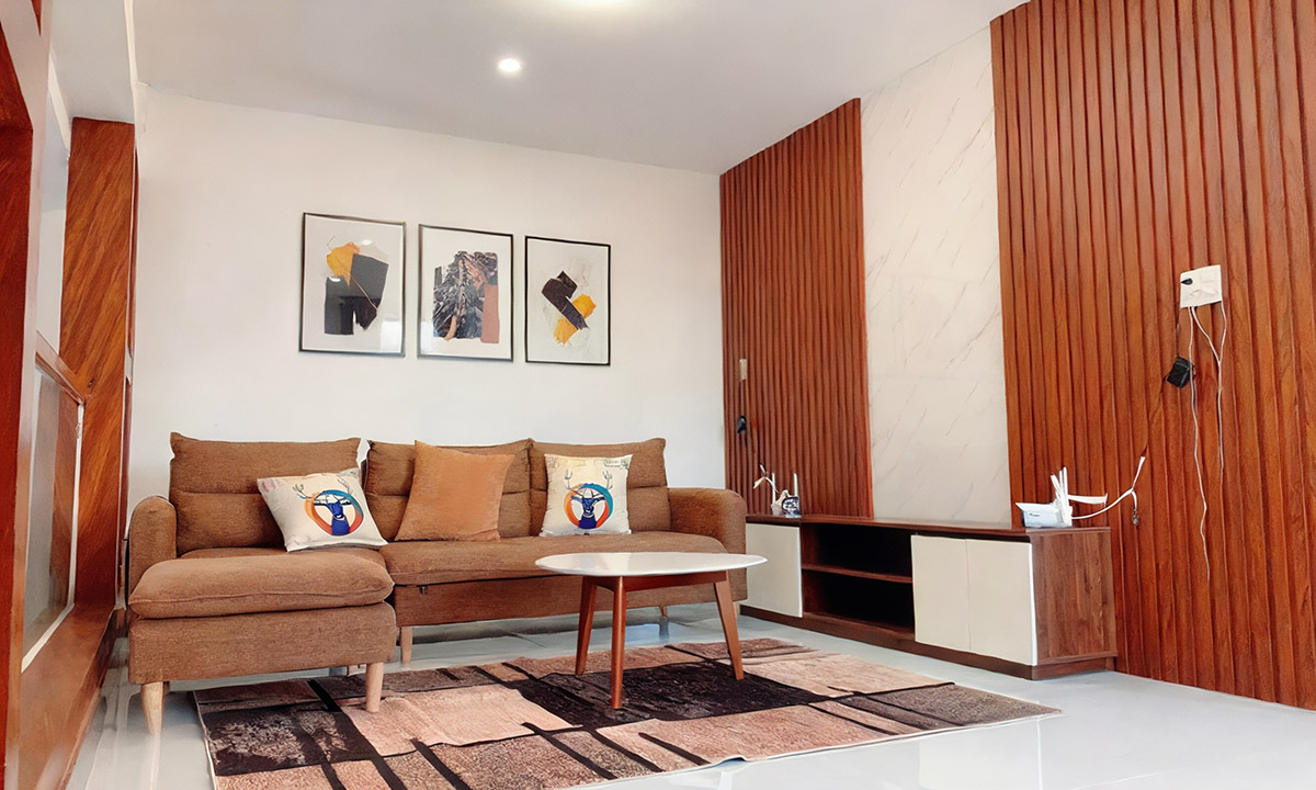 Thiết kế khu vực sinh hoạt chung cho mẫu nhà 30m2 1 tầng.