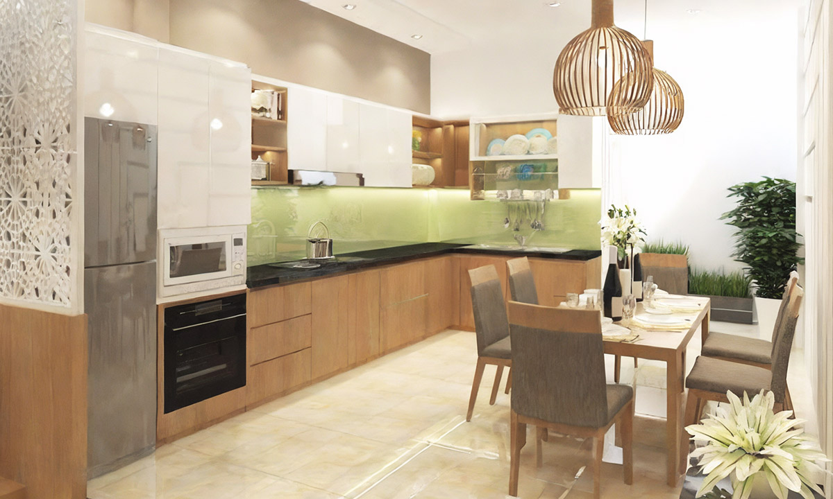 Thiết kế phòng bếp liền kề bàn ăn, tạo sự thuận tiện khi sinh hoạt