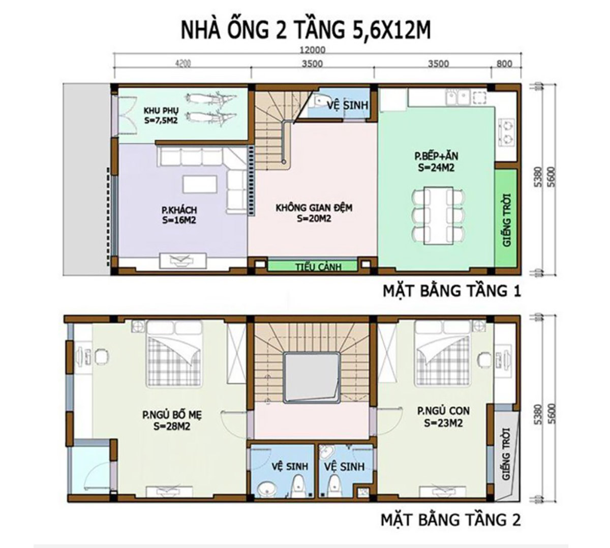 Bản vẽ thiết kế nhà ống 5x12m 2 tầng