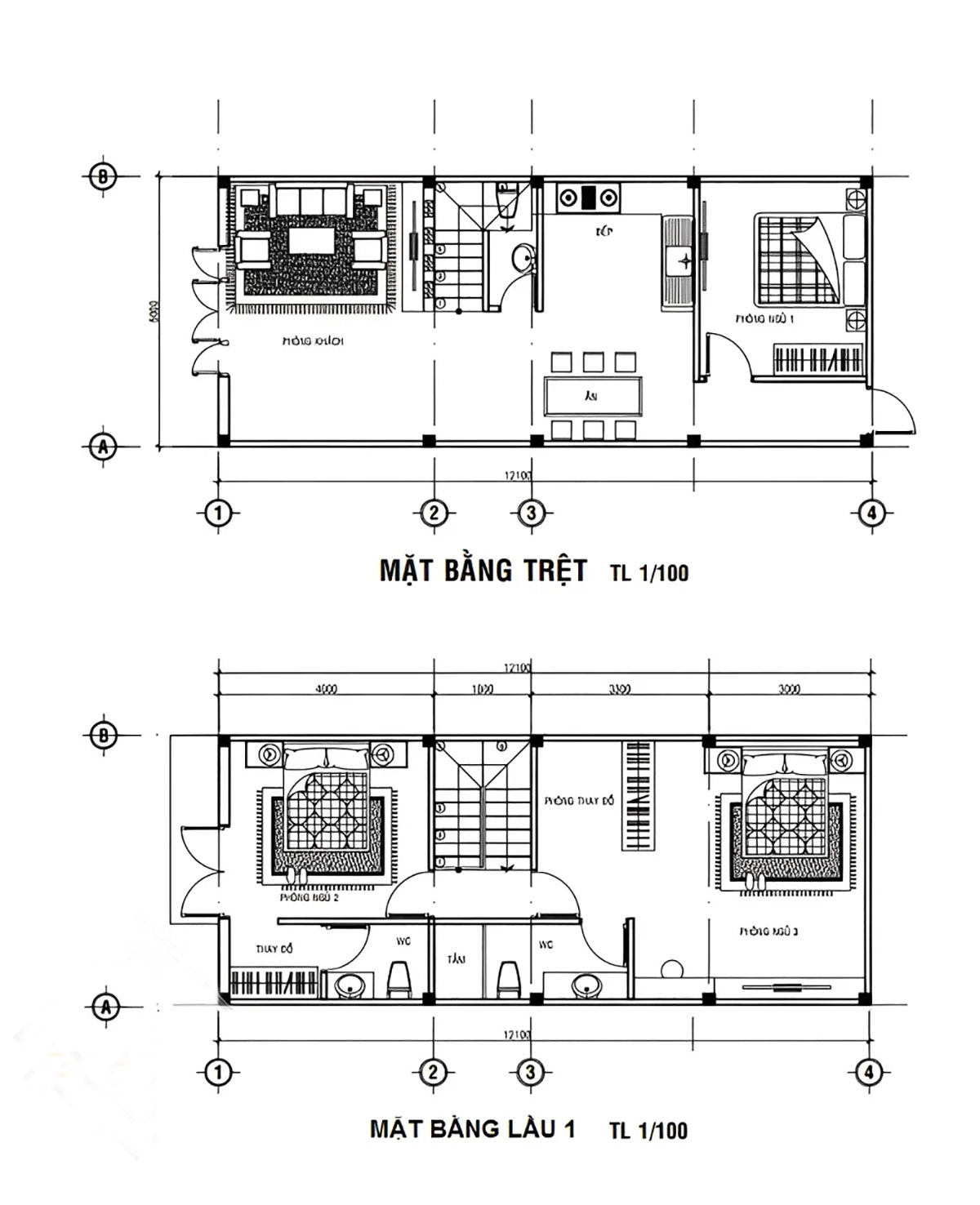 Bản vẽ thiết kế nhà phố 5x12m 2 tầng 3 phòng ngủ
