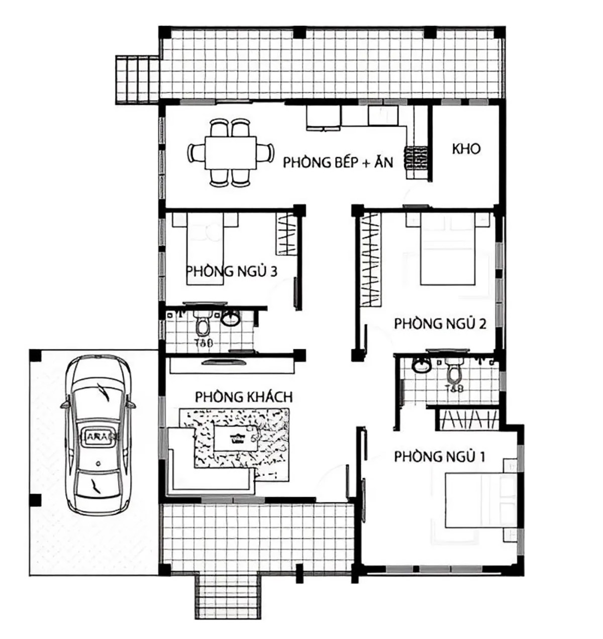 Bản vẽ thiết kế nhà cấp 4 5x12m có gara