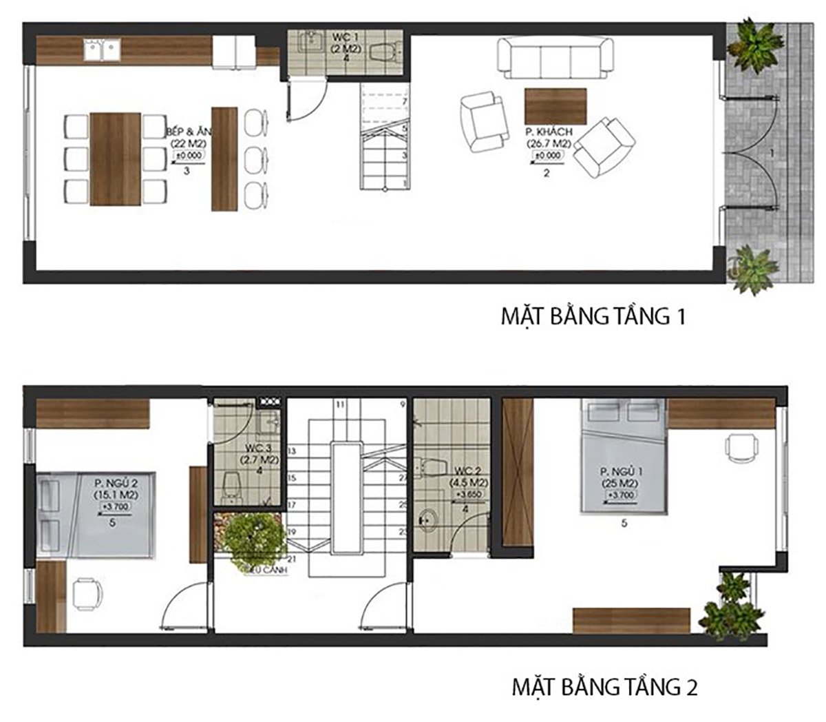 Mẫu thiết kế nhà 5x12m 2 tầng ở nông thôn