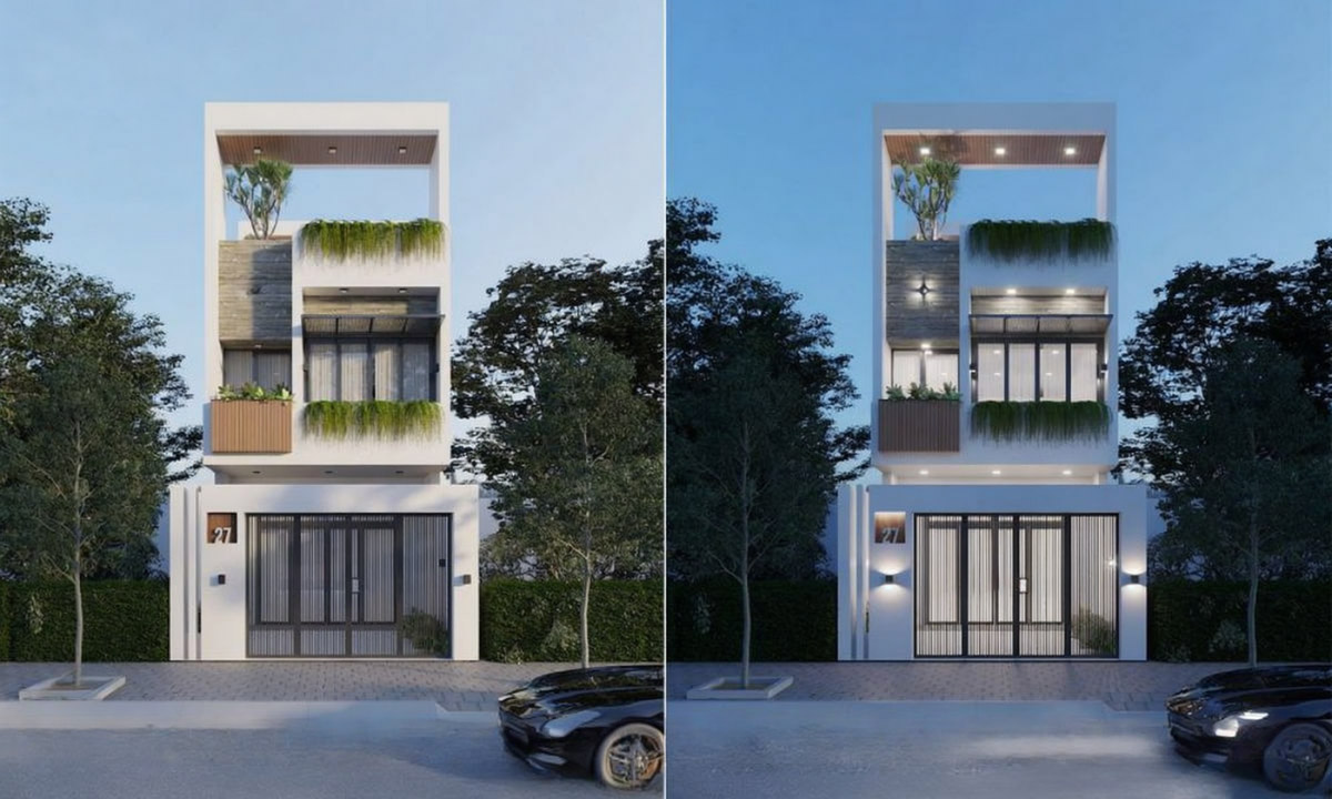 Mẫu nhà đẹp 5x12m 2 tầng 1 tum đơn giản