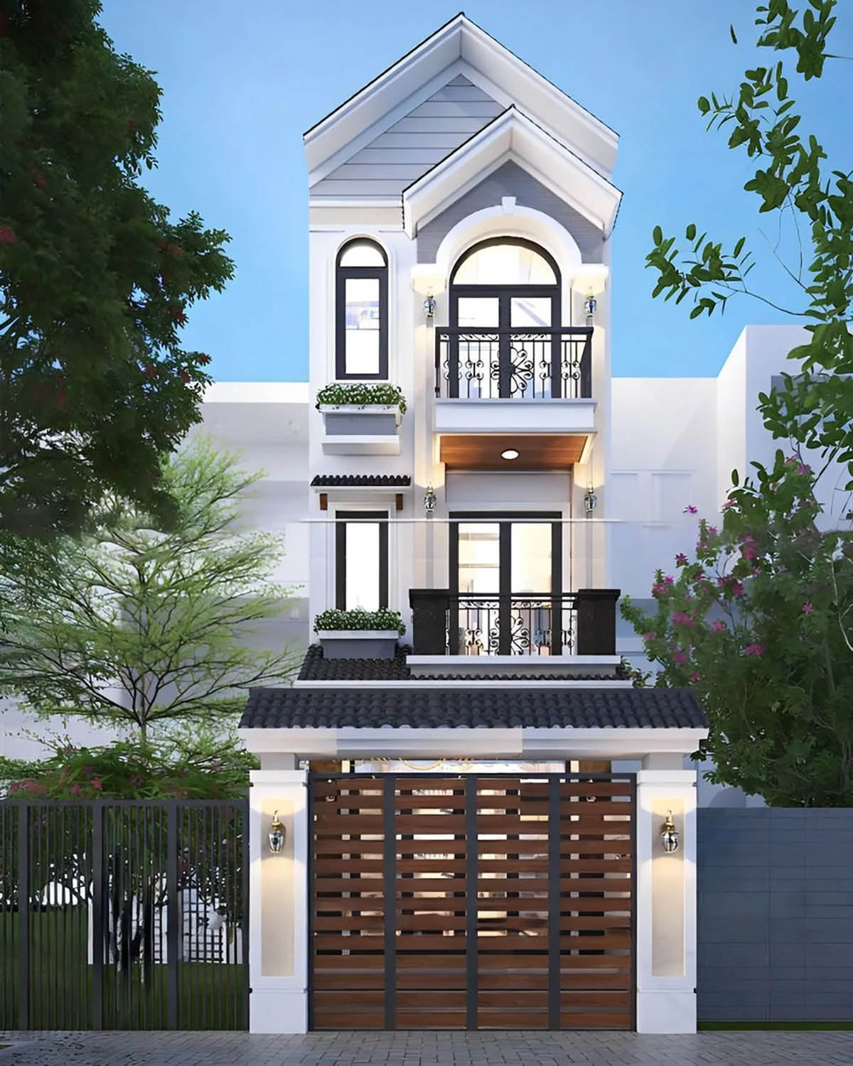 Mẫu thiết kế nhà ống 5x12 kết cấu 3 tầng phong cách tân cổ điển