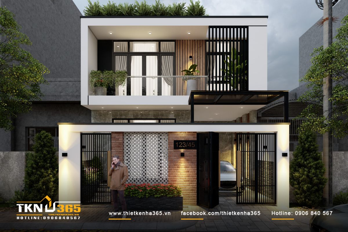 Nhà phố mặt tiền 8m có các ban công xanh mát, mang lại không gian sống gần gũi với thiên nhiên