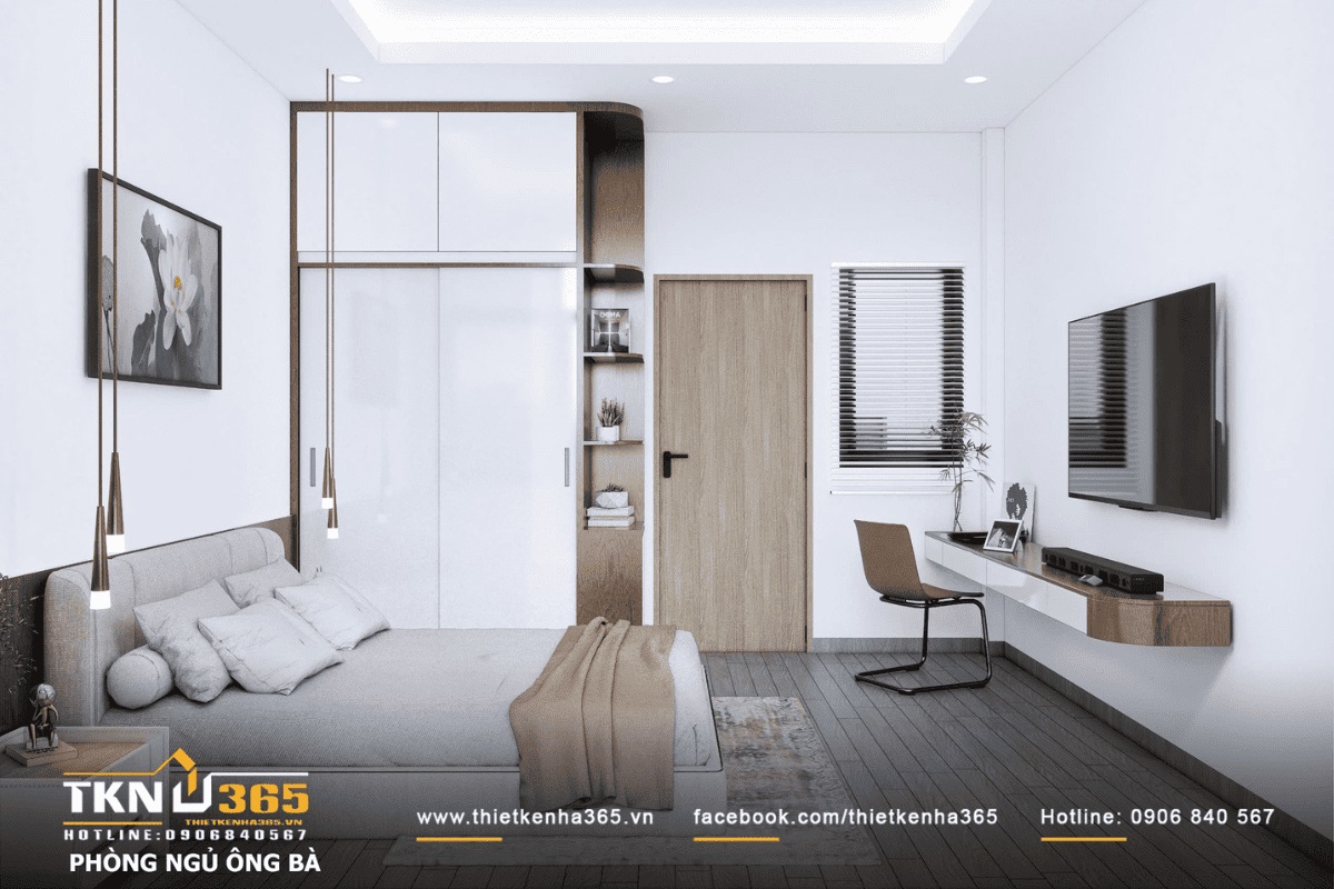 Ph&ograve;ng ngủ y&ecirc;n tĩnh, đối diện l&agrave; kh&ocirc;ng gian l&agrave;m việc tiện lợi