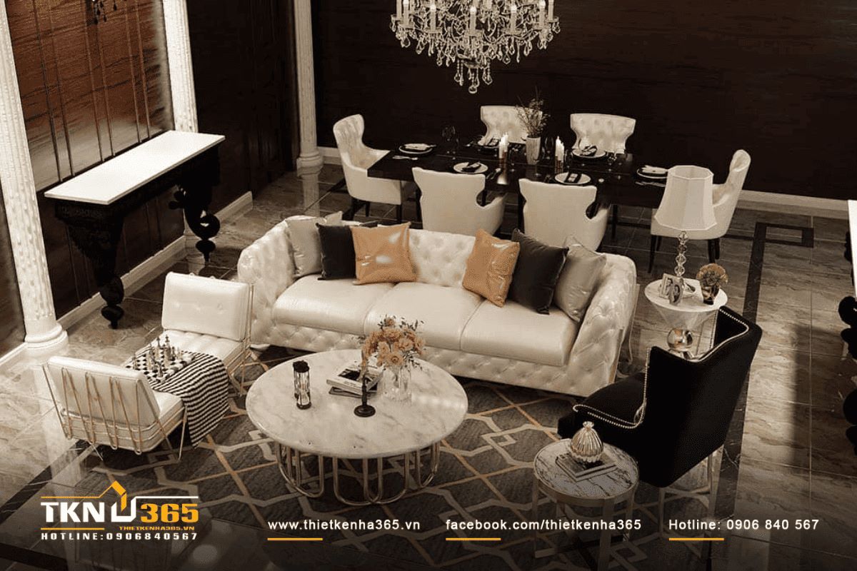 Thiết kế nội thất nh&agrave; phố 2 tầng theo phong c&aacute;ch Luxury sang trọng, đẳng cấp