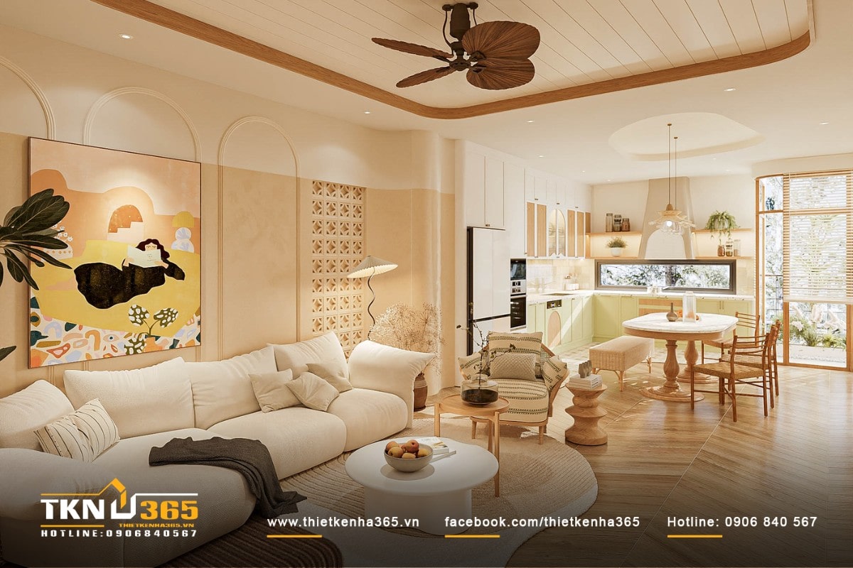 Thiết kế nội thất cho ph&ograve;ng kh&aacute;ch sử dụng c&aacute;c m&oacute;n đồ nội thất c&oacute; k&iacute;ch thước lớn