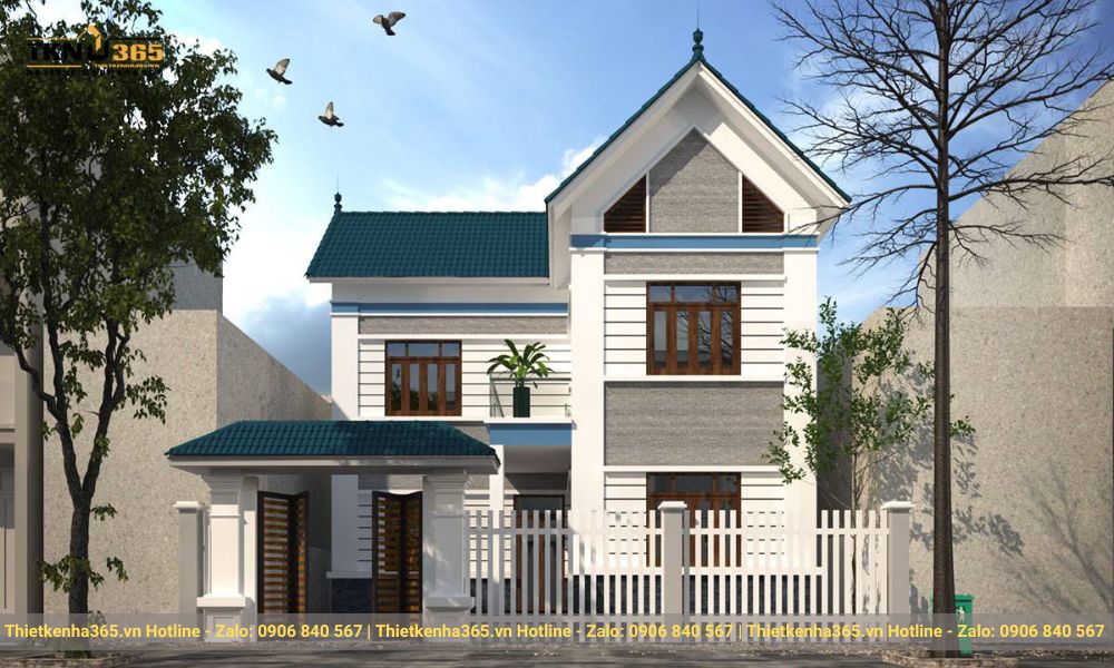 Mẫu thiết kế biệt thự 2 tầng mái Thái 4 phòng ngủ