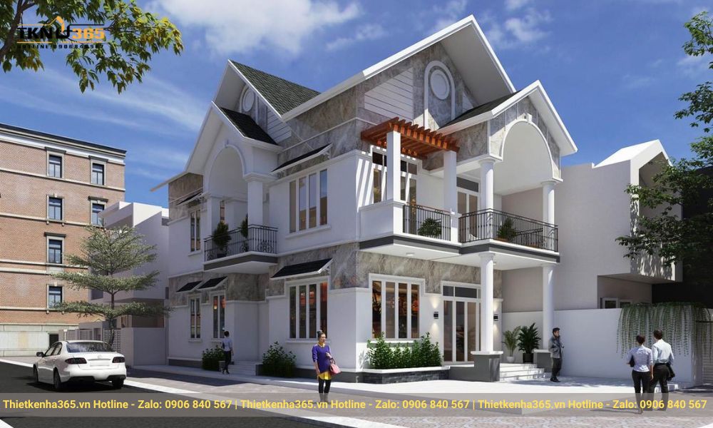 Mẫu thiết kế nhà biệt thự 2 tầng mái Thái 5 phòng ngủ