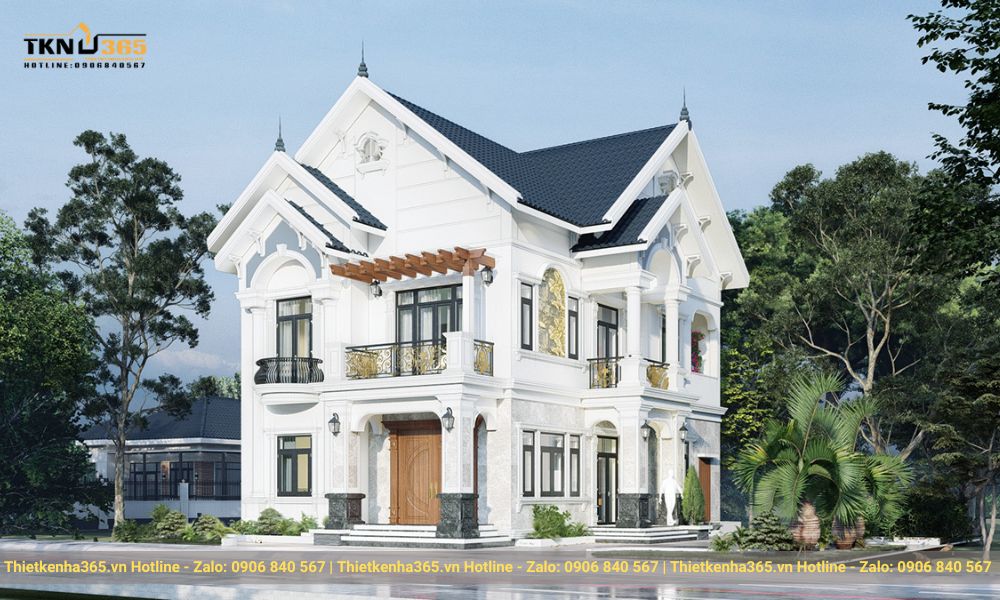 Mẫu thiết kế biệt thự 2 tầng mái Thái 6 phòng ngủ