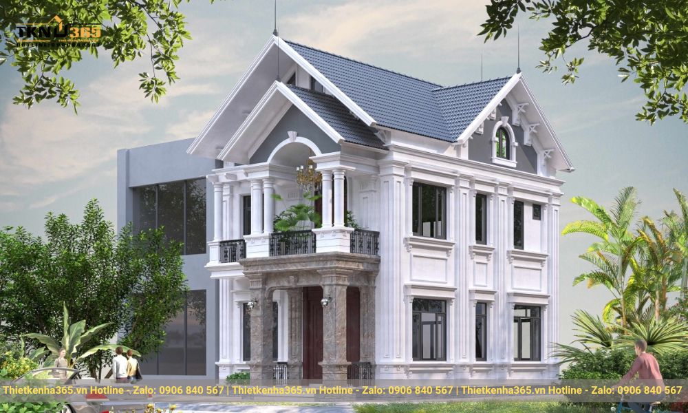 Thiết kế nhà biệt thự 2 tầng mái Thái đẳng cấp, xa hoa với kiến trúc tân cổ điển