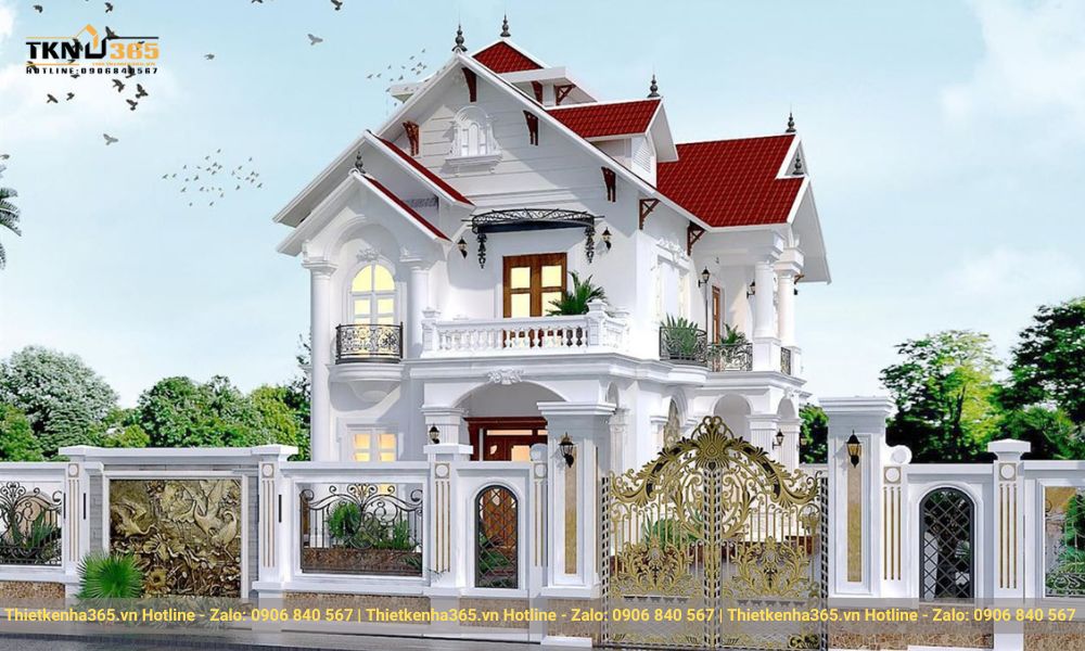 Mẫu thiết kế biệt thự 2 tầng mái Thái đẹp với thiết kế 2 mặt tiền ấn tượng