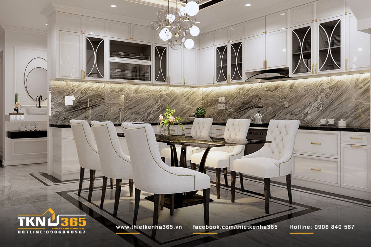 Khu bếp thiết kế chữ L với hệ tủ gầm v&agrave; tủ treo đối xứng bằng nhựa cao cấp