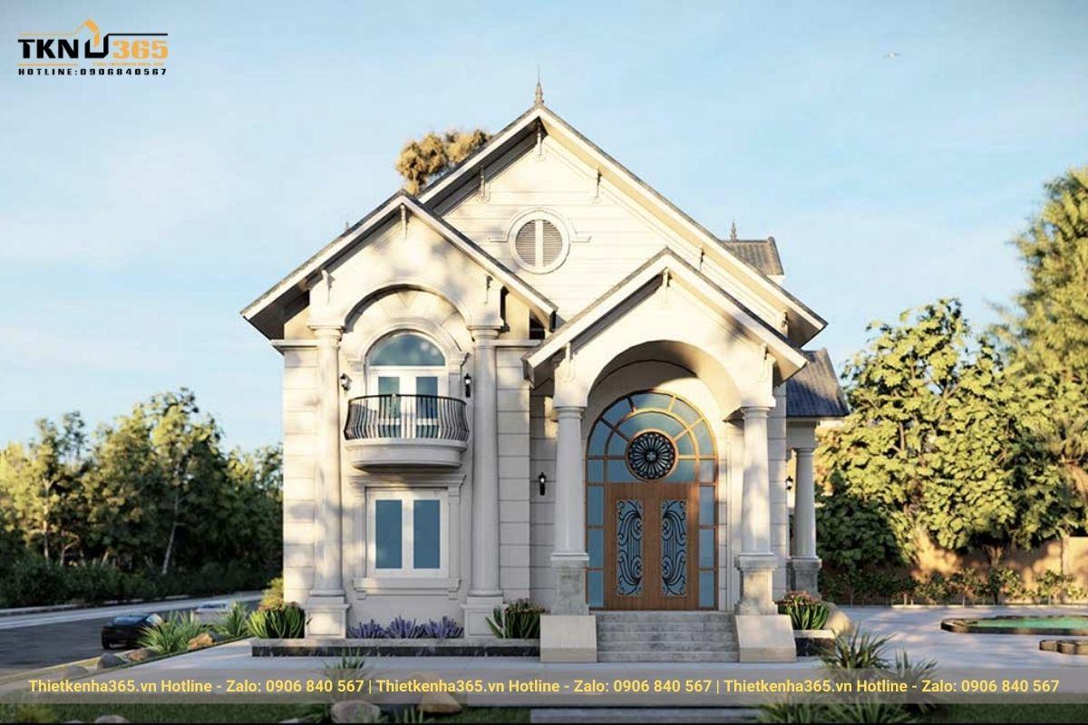 To&agrave;n bộ ng&ocirc;i nh&agrave; được ốp đ&aacute; tự nhi&ecirc;n m&agrave;u trắng ng&agrave;, mang lại cảm gi&aacute;c cổ điển sang trọng