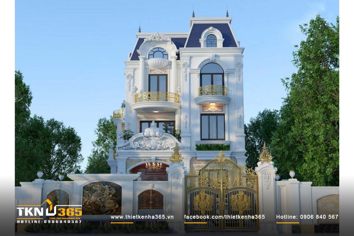 Mẫu biệt thự 3 tầng kiểu Pháp với mái Mansard vững chắc