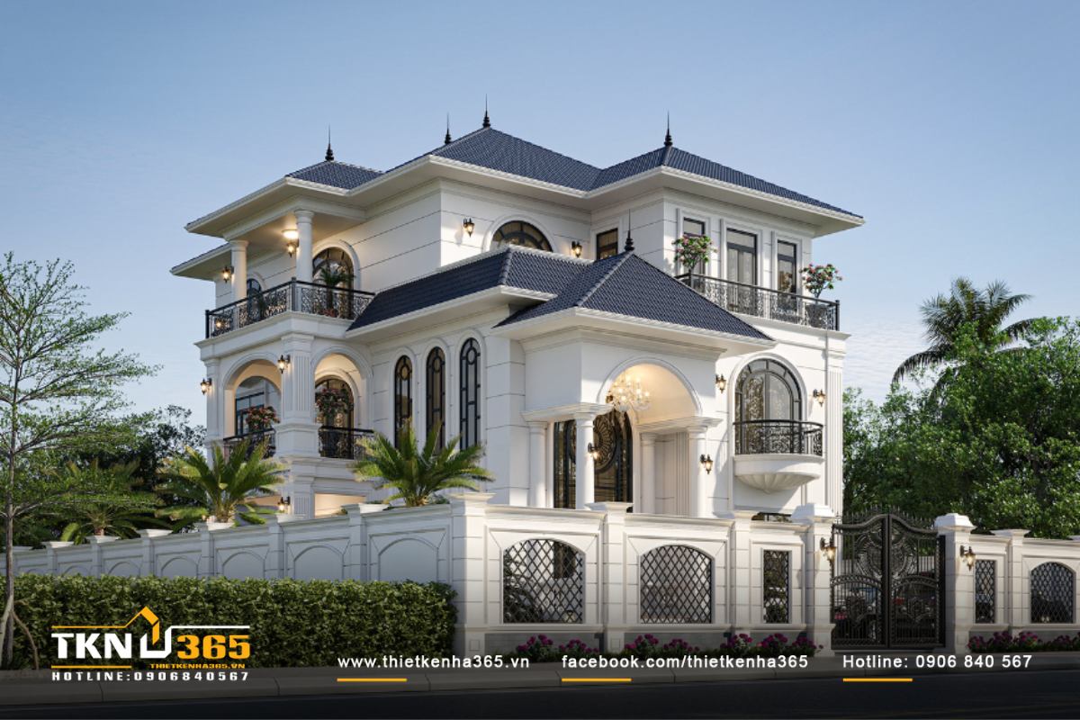 Kiến trúc bề thế, thu hút mọi ánh nhìn của mẫu biệt thự 3 tầng kiểu Pháp sân vườn