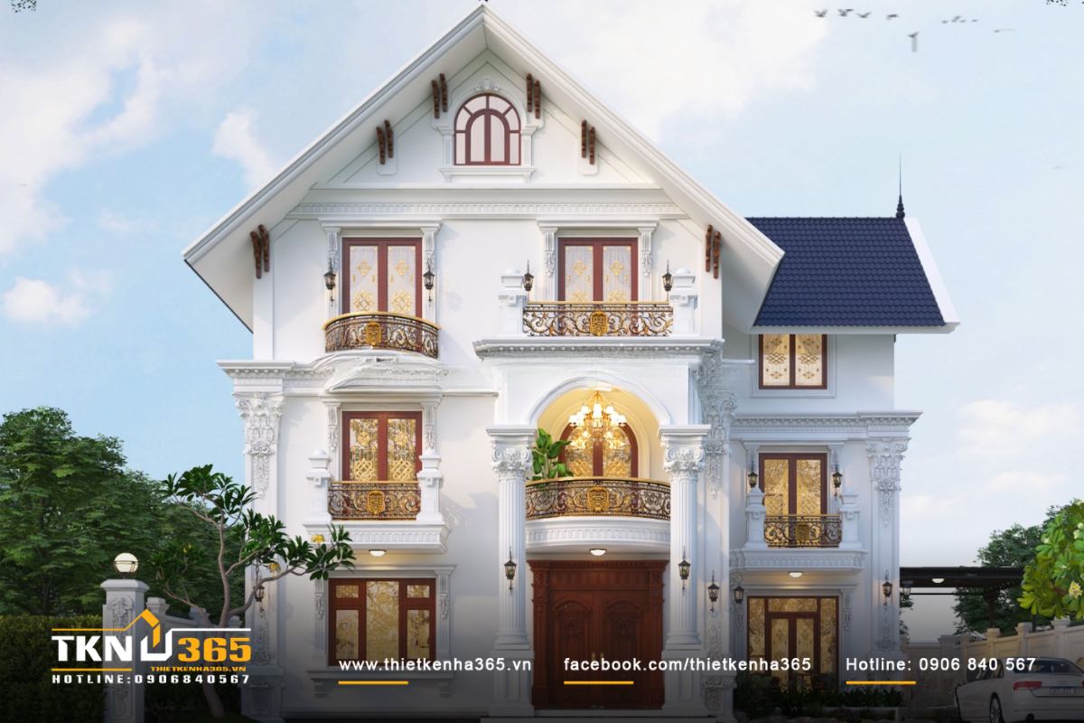 Màu sắc trắng, be trong thiết kế biệt thự 3 tầng kiểu Pháp