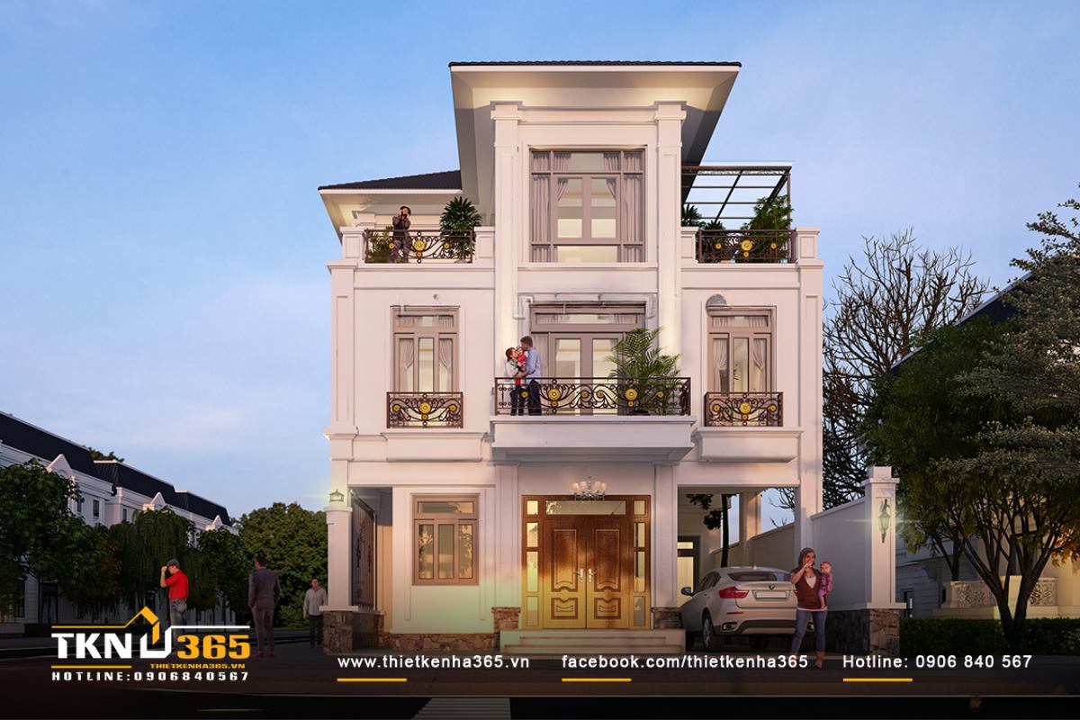 Mặt tiền của biệt thự được chăm chút tỉ mỉ, tạo nên tổng thể hoàn hảo không góc chết