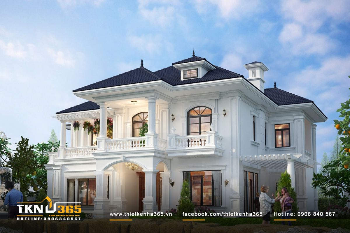 Biệt thự mái ngói 2 tầng theo phong cách tân cổ điển cũng đang được rất nhiều người yêu thích