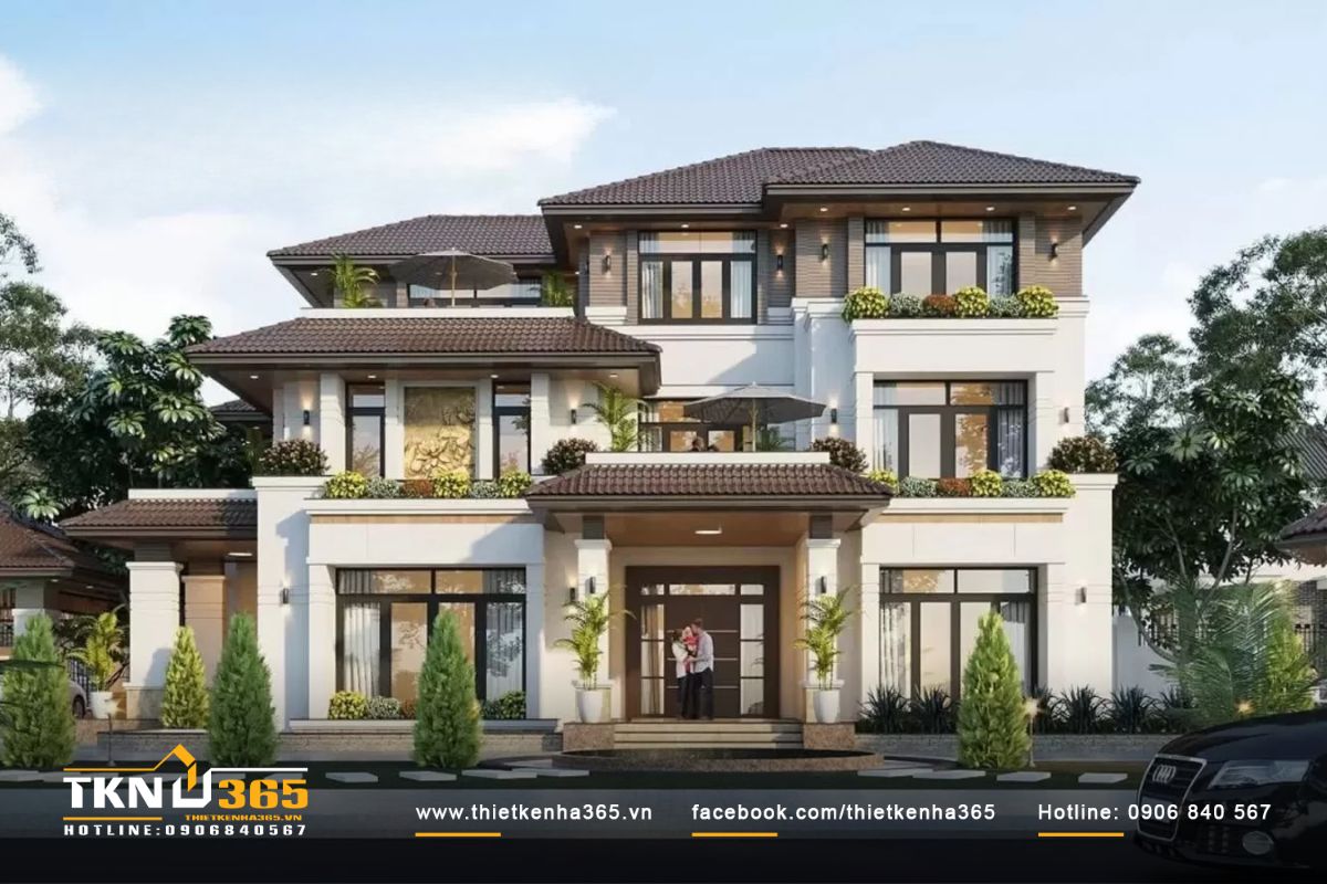 Mẫu biệt thự 400m2 phong cách tân cổ điển có không gian xanh bao quanh