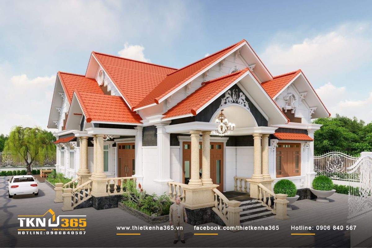 Mẫu biệt thự diện tích 400m2 1 tầng mang nét kiến trúc Pháp