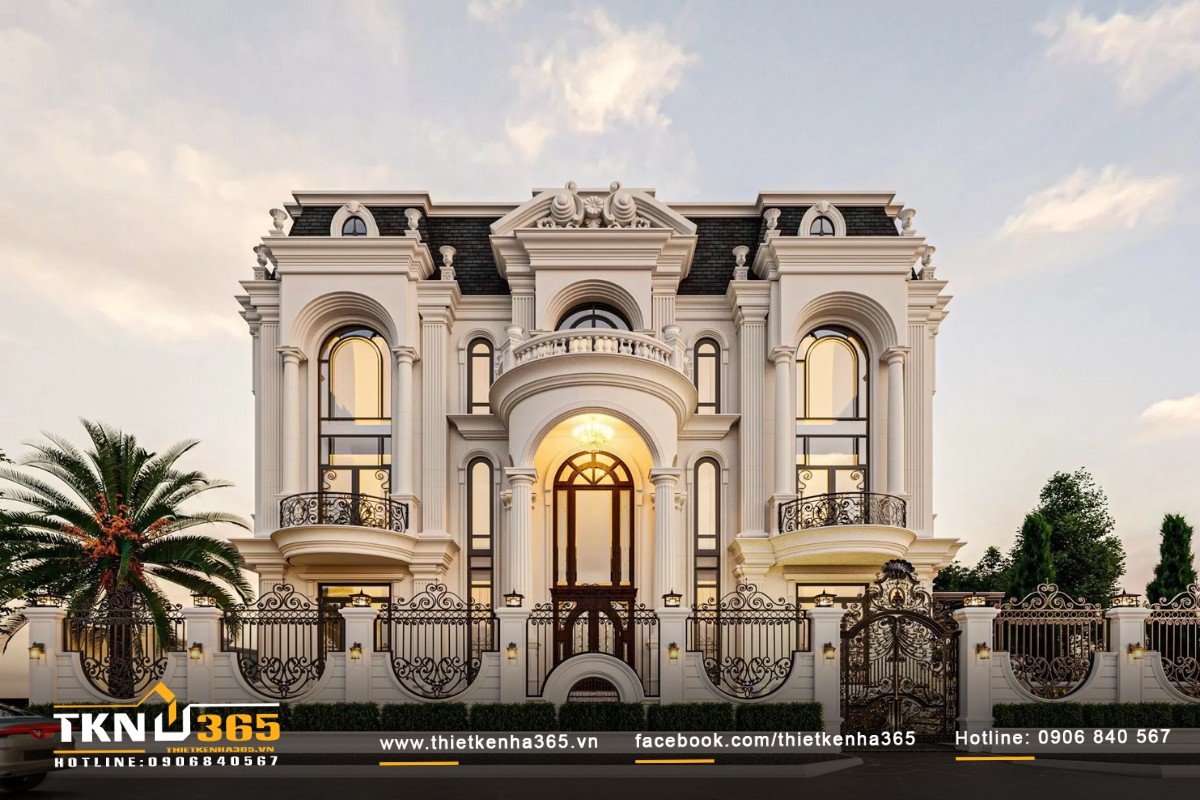Mẫu biệt thự diện tích 500m2 mái Mansard phong cách cổ điển Pháp