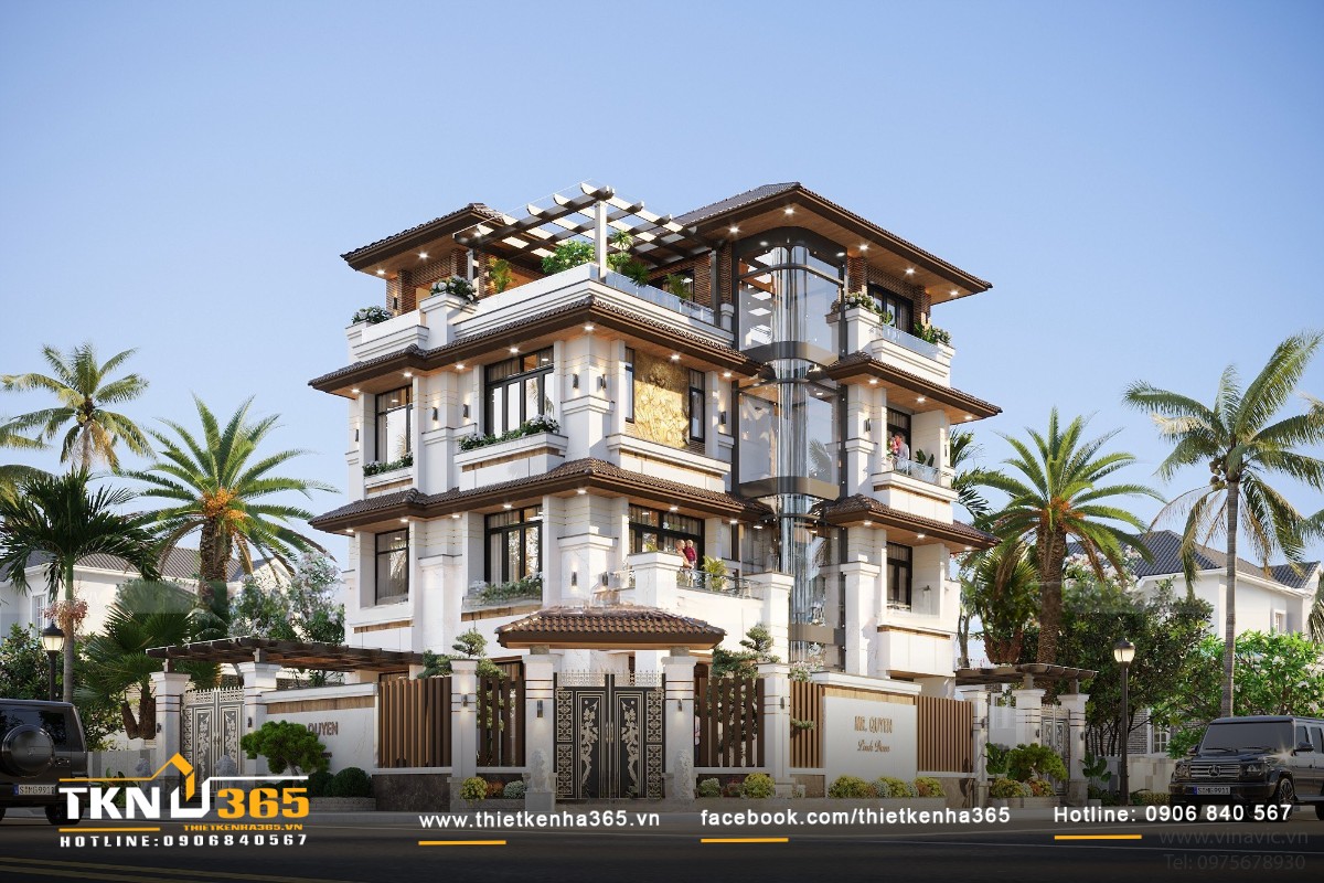 Mẫu biệt thự hiện đại 4 tầng với không gian xanh mát, thoáng đãng