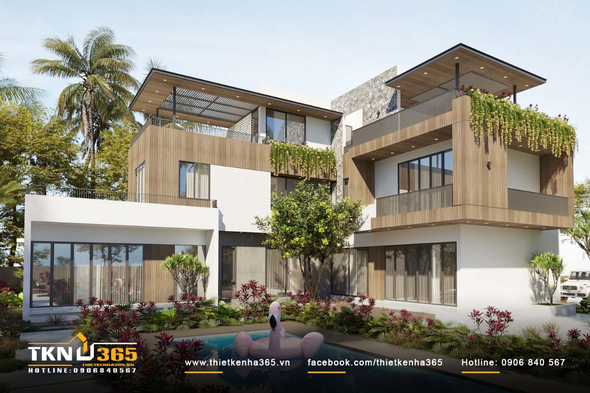 Thiết kế biệt thự 6 phòng ngủ chữ L siêu rộng