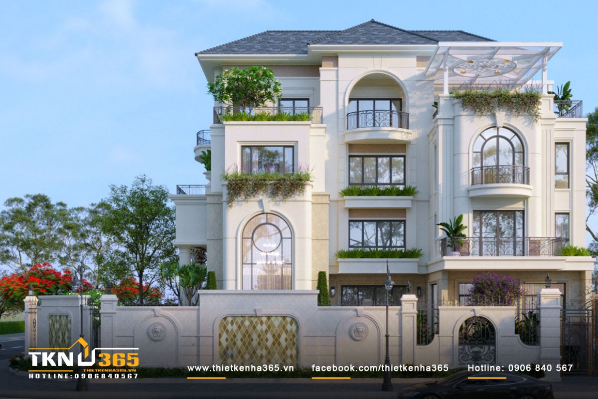 Mẫu biệt thự 6 phòng ngủ bo cong ấn tượng