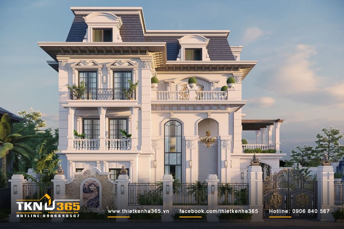 Mẫu thiết kế biệt thự 6 phòng ngủ phong cách Tân Cổ Điển