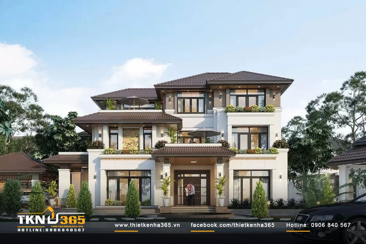 Thiết kế biệt thự 6 phòng ngủ 3 tầng hiện đại