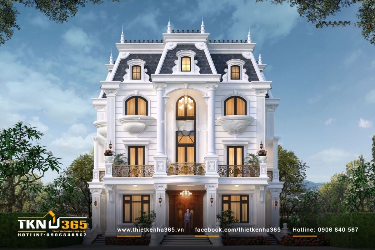 Mẫu biệt thự 3 tầng cổ điển gây sự chú ý bởi hệ mái mansard độc đáo